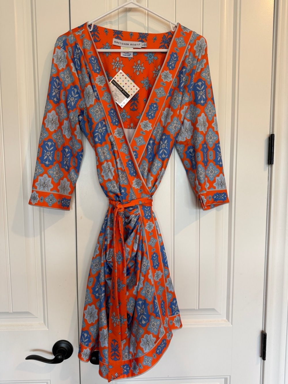 Gretchen Scott Orange Floral Print Dress with Blue Accents NWT